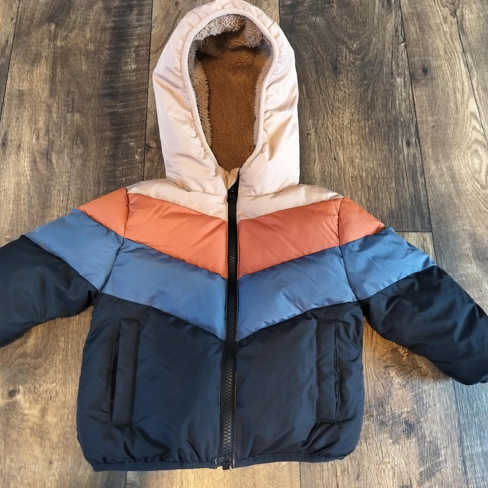 Swiss Tech Toddler Chevron Color Block Puffer Jacket - Size 12 Months